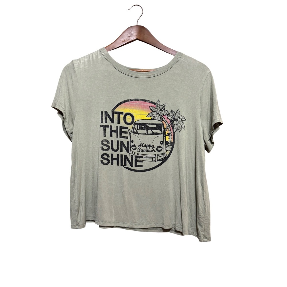 Gaze Graphic Tee Women Large Sage Green Good Into The Sunshine Surf Van Retro
